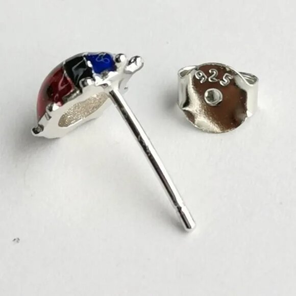 Sterling silver enamel ladybug stud earrings - Picture 3 of 5